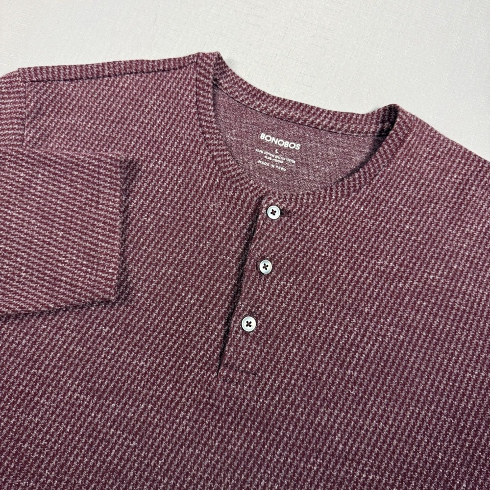 Bonobos Mens Large Burgundy Textured Knit Long Sleeve Henley Shirt